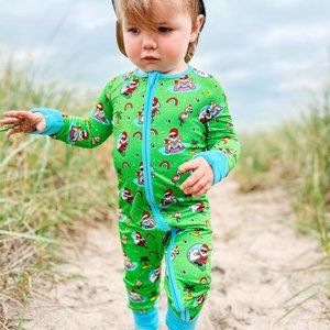 Beach Christmas Bamboo Zippy Pajama Romper | Baby Children | Tropical Santa Clau